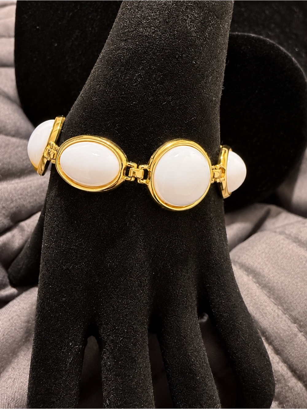 Sarah Coventry Gold-Tone Bracelet with White Oval Cabochons